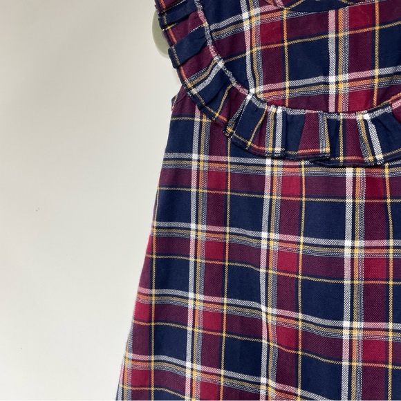 Lilly & Sid 12-18 mo Fall Plaid A Line Ruffle Dress Burgandy Navy & Gold Autumn - Picture 3 of 6